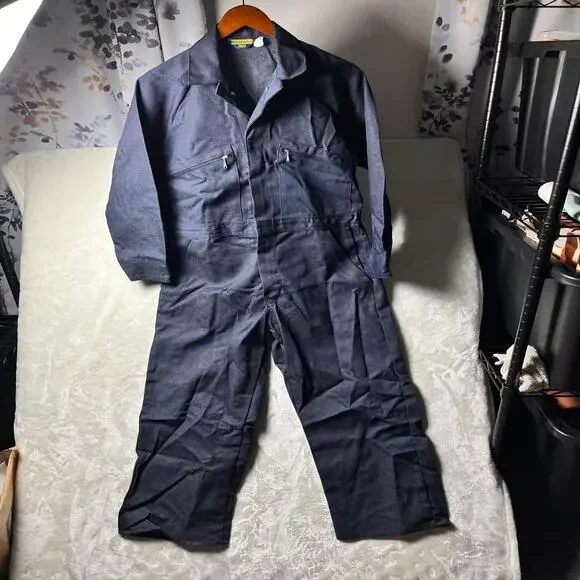 VTG Sears Toughskins Coveralls Men's 42S Blue Denim Deadstock Mechanic Workwear